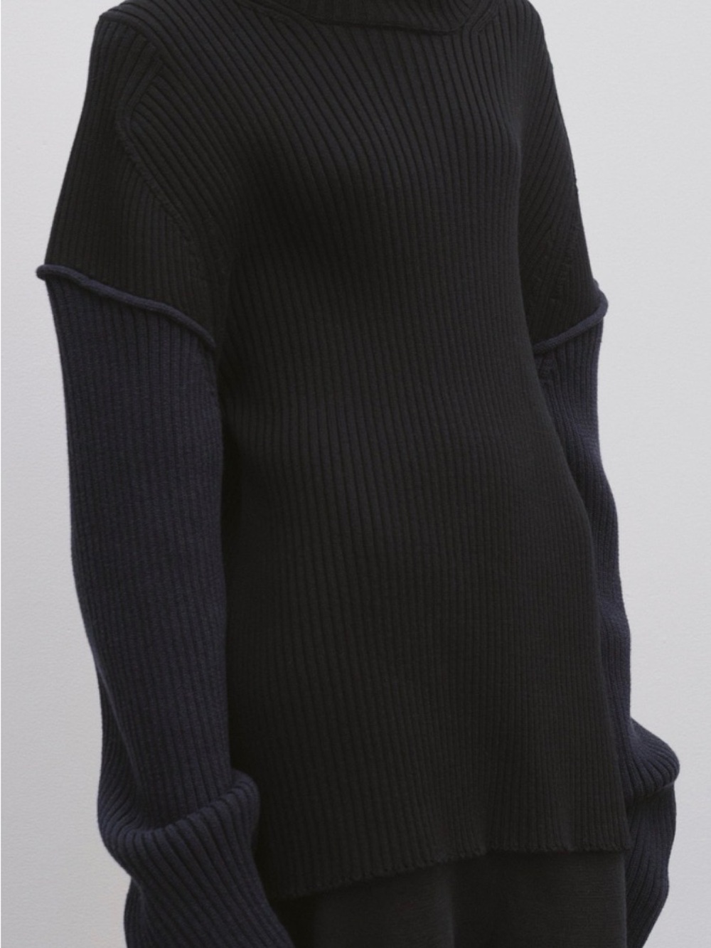 The Row Black Ribbed Cowlneck Sweater